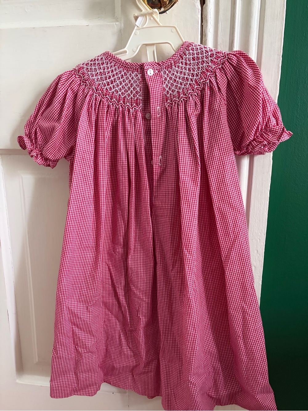 2T Petit Ami Girls' Smocked Gingham Dress in red - Picture 2 of 4